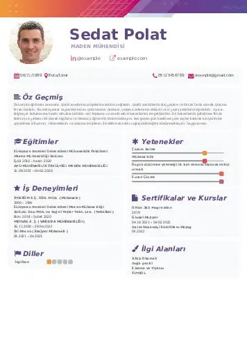Maden Mühendisi Cv Örnekleri cv indir